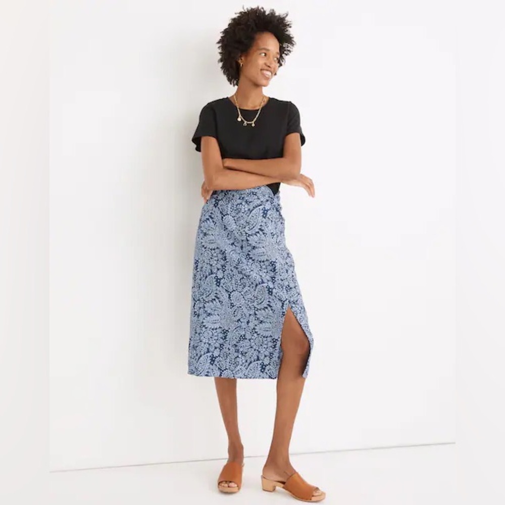 Madewell Paisley Blue Linen Skirt